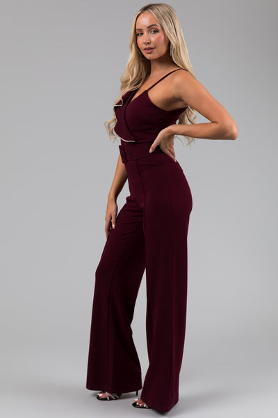 Eggplant Ruffle Sleeve Rhinestone Jumpsuit