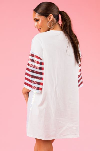 Eggshell Sequin Candy Cane Mini Dress