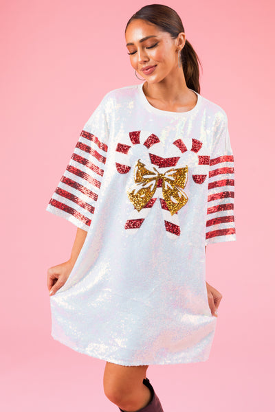 Eggshell Sequin Candy Cane Mini Dress