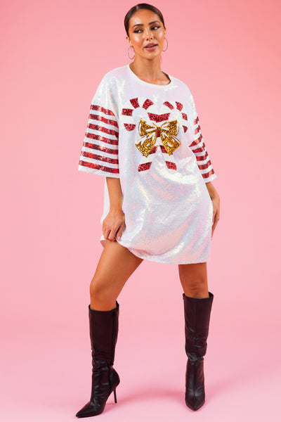 Eggshell Sequin Candy Cane Mini Dress