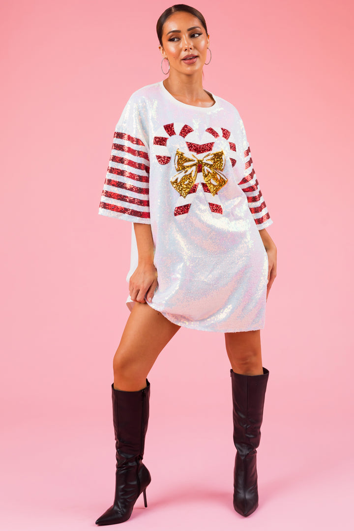 Eggshell Sequin Candy Cane Mini Dress