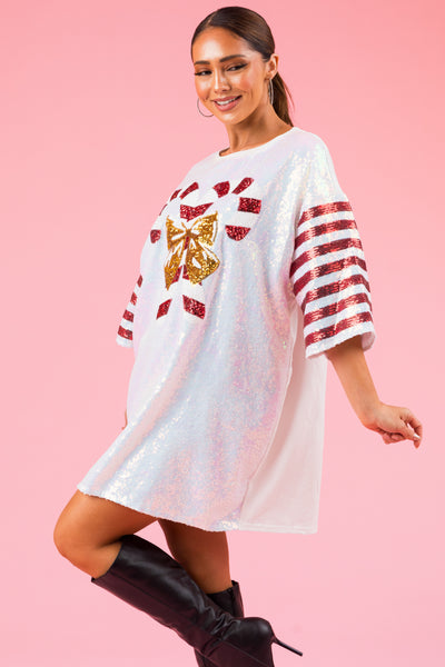 Eggshell Sequin Candy Cane Mini Dress