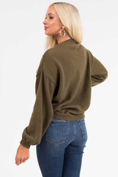 Ellie Olive Diamond Pattern Pearl Beaded Sweater
