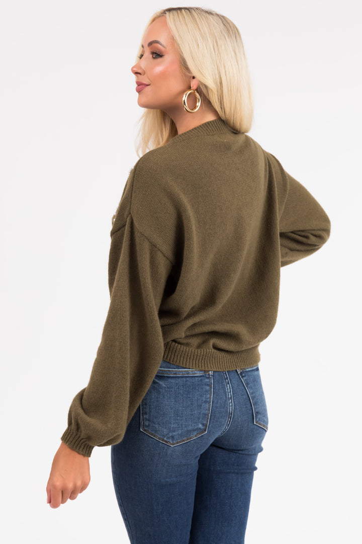 Ellie Olive Diamond Pattern Pearl Beaded Sweater