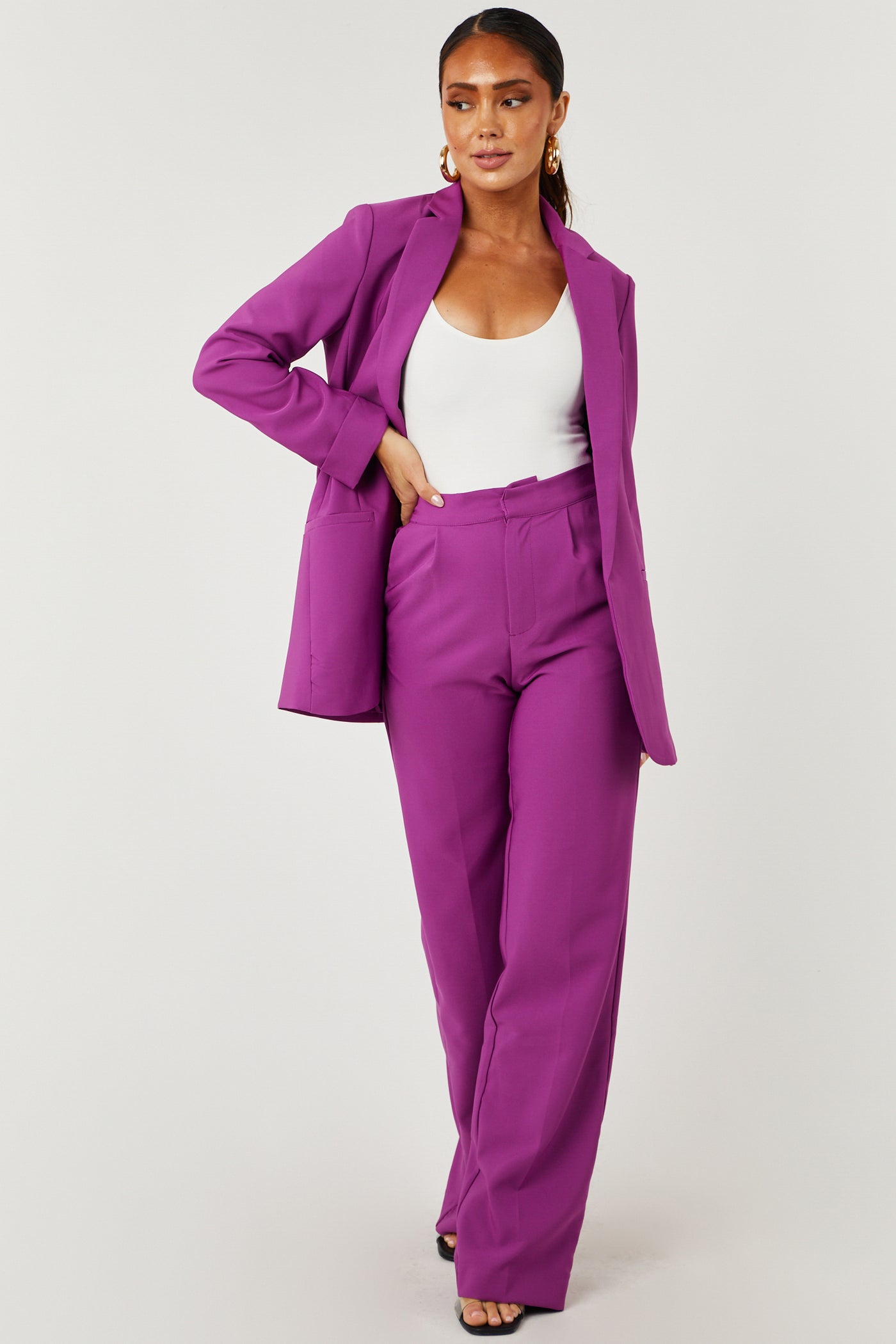 Emily Boysenberry Wide Leg Elastic Waist Woven Pants