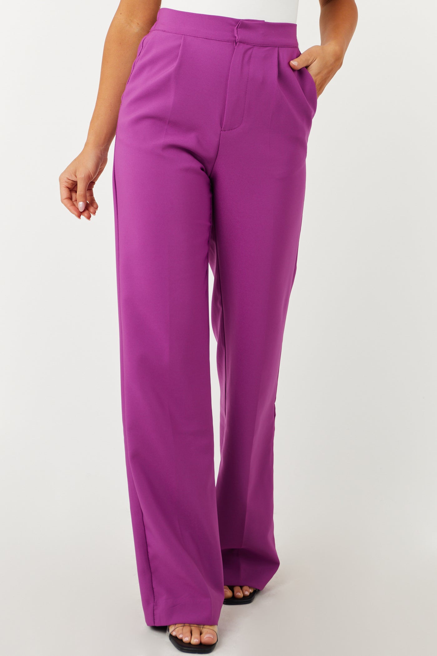 Emily Boysenberry Wide Leg Elastic Waist Woven Pants