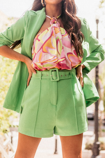 Emma Kiwi Open Blazer and Belted Shorts Set