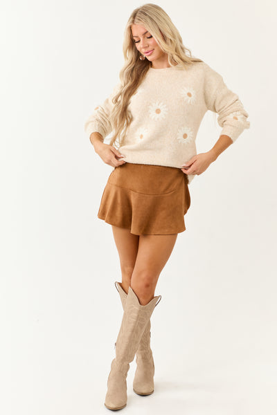 Entro Almond Daisy Embroidery Wool Blend Sweater