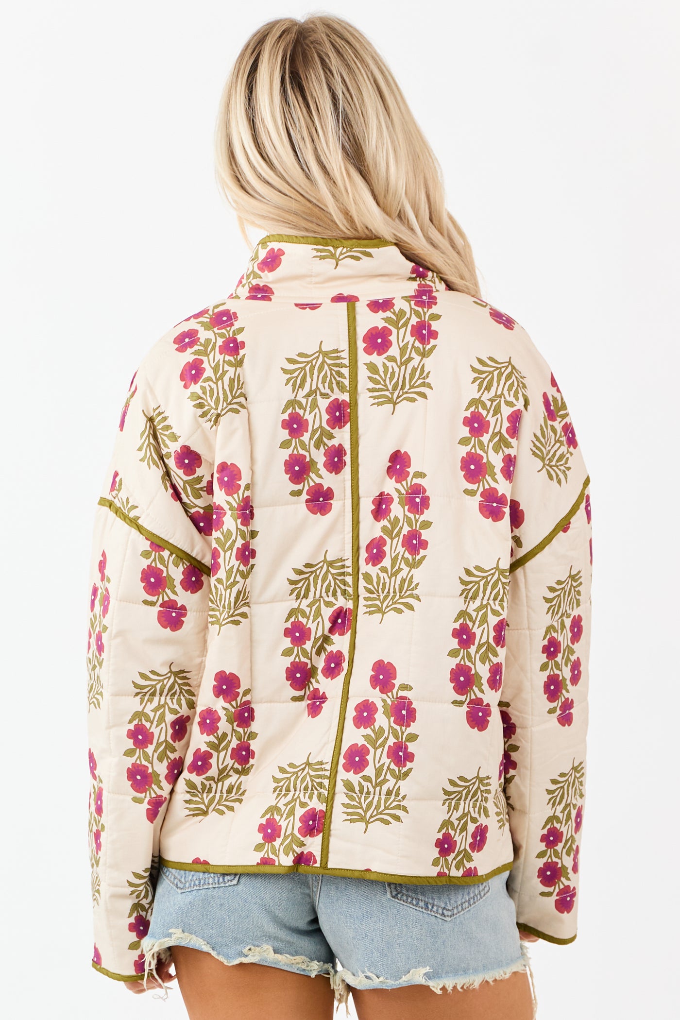 Entro Almond Floral Print Quilt Puff Cotton Jacket
