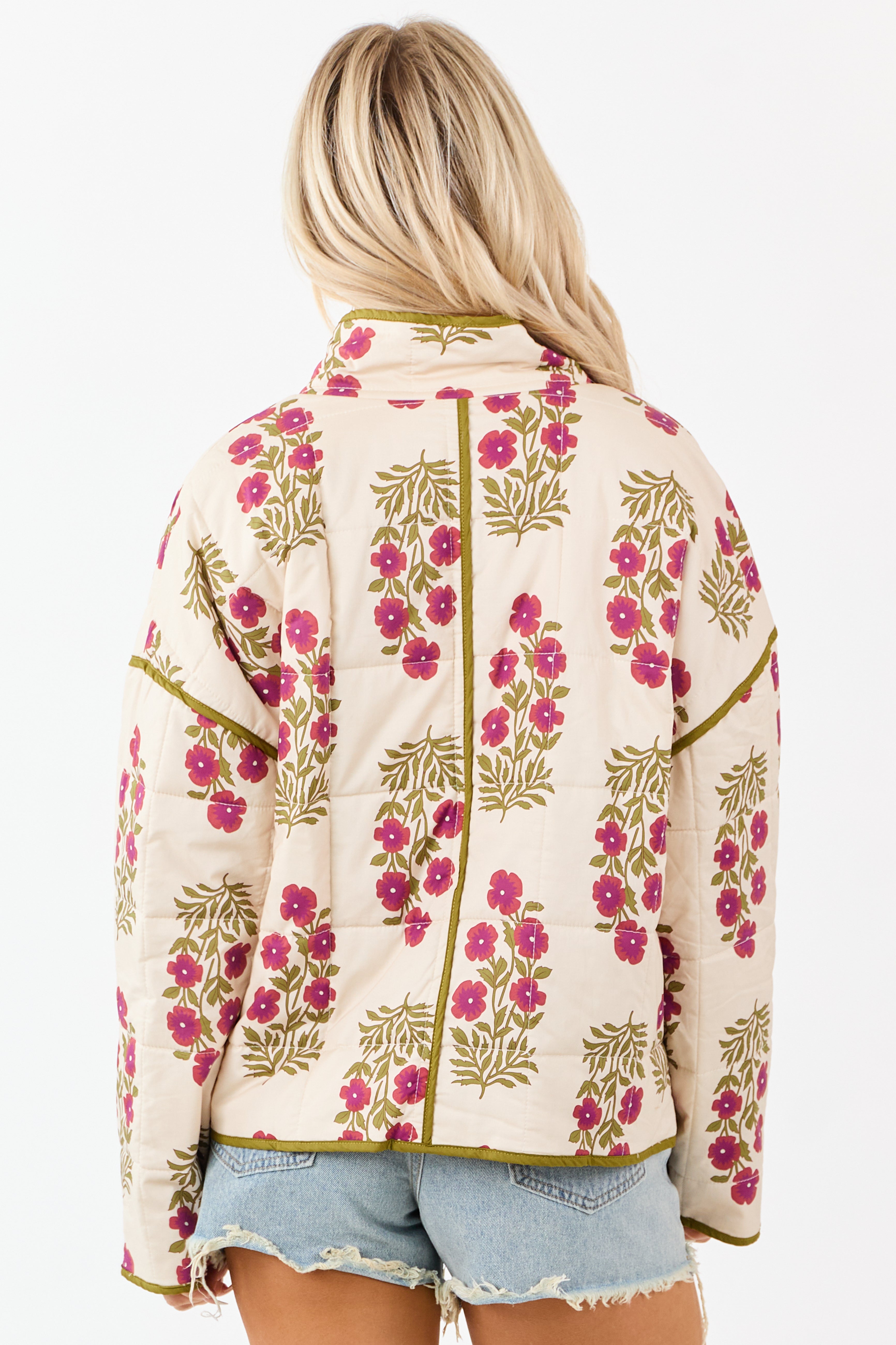 Entro Almond Floral Print Quilt Puff Cotton Jacket