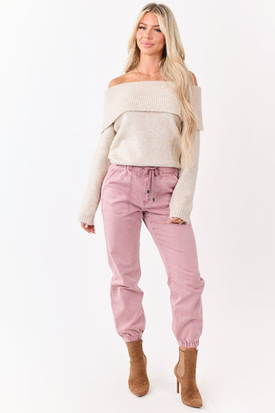 Entro Almond Wool Blend Off Shoulder Sweater