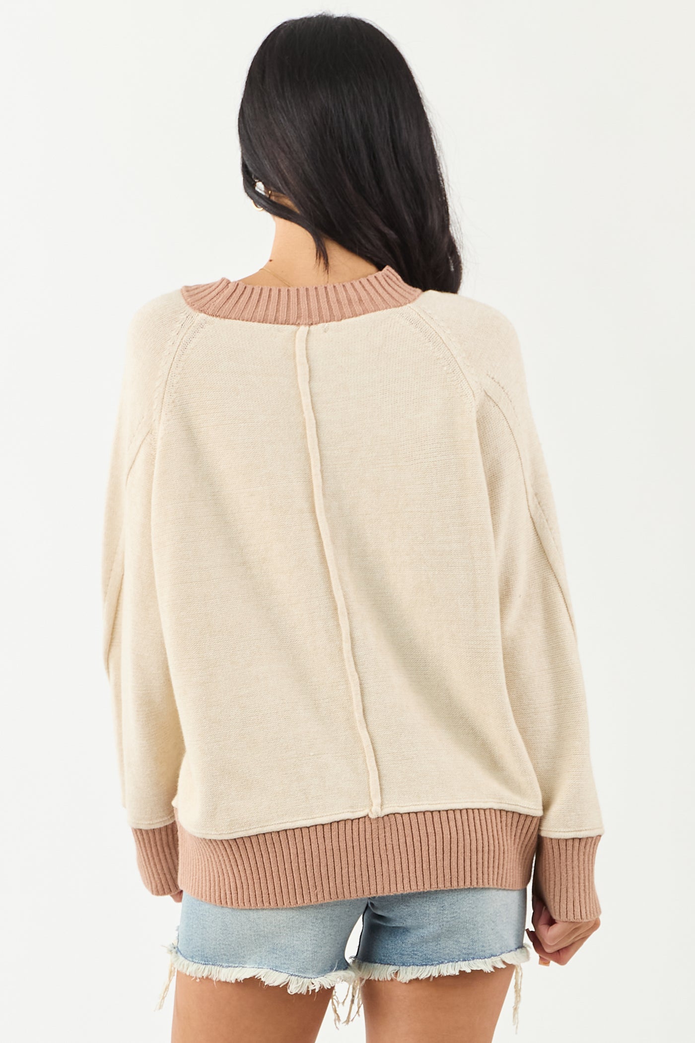 Entro Almond and Rose Taupe Relaxed Sweater