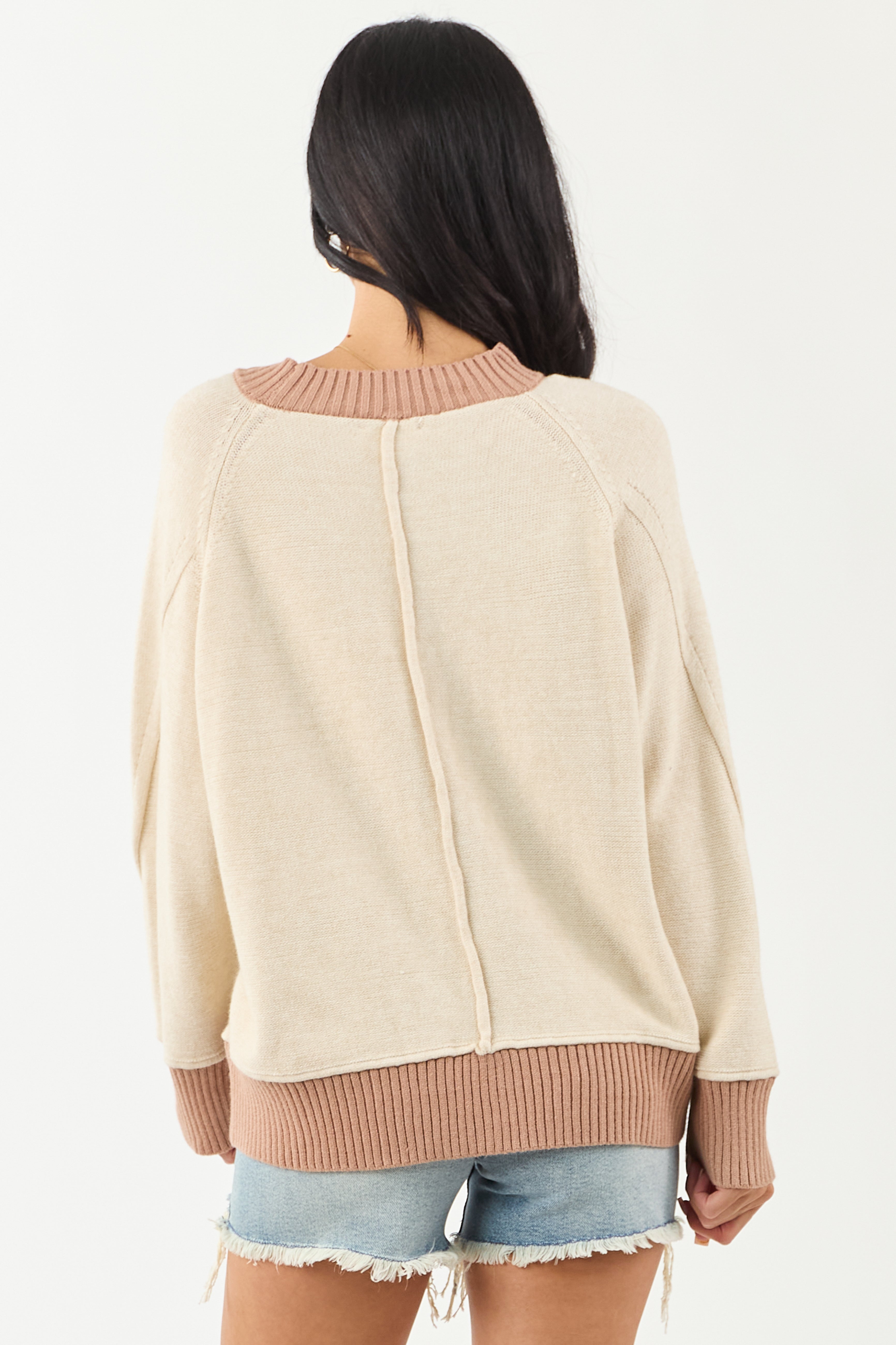 Entro Almond and Rose Taupe Relaxed Sweater