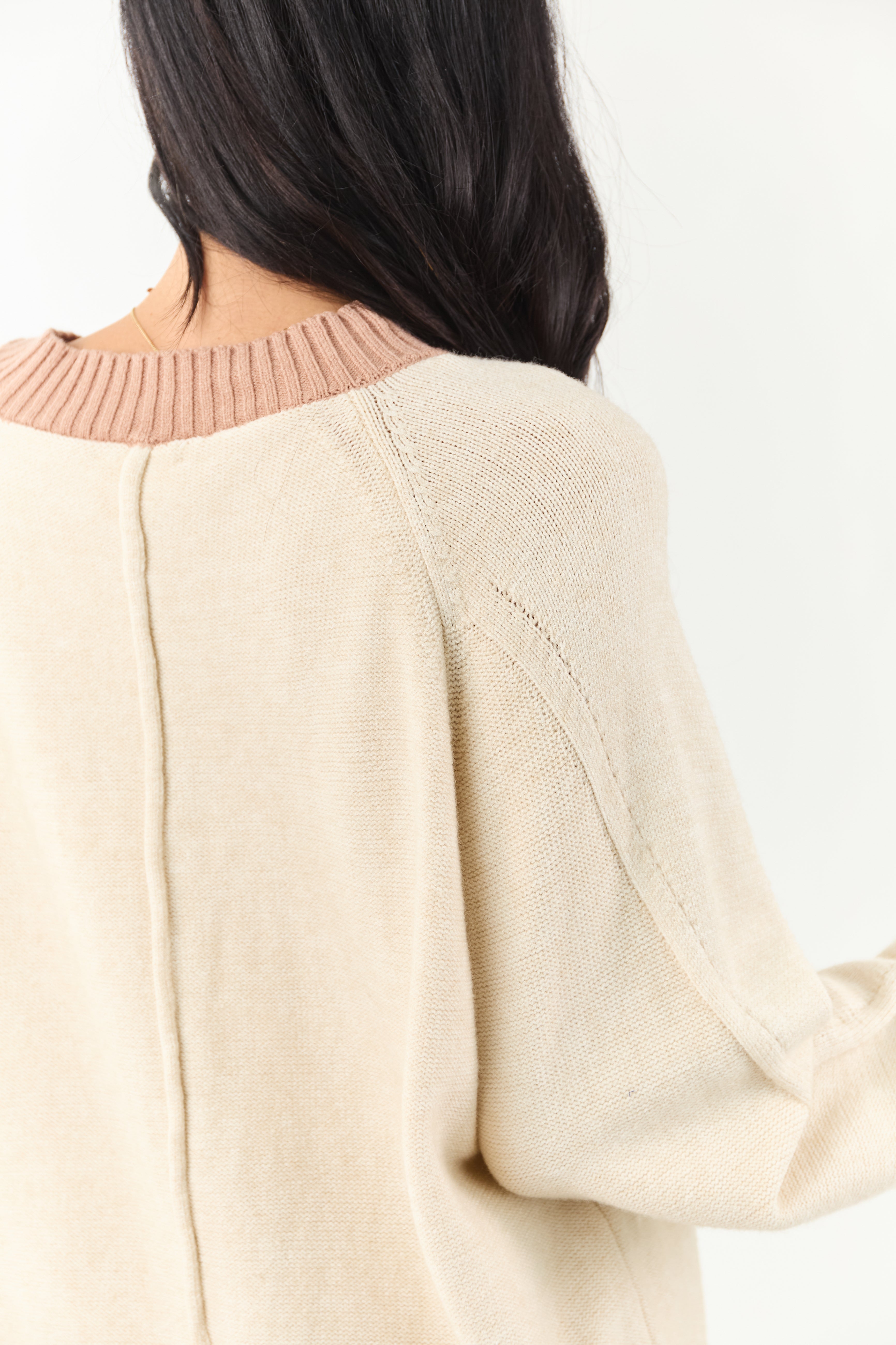 Entro Almond and Rose Taupe Relaxed Sweater