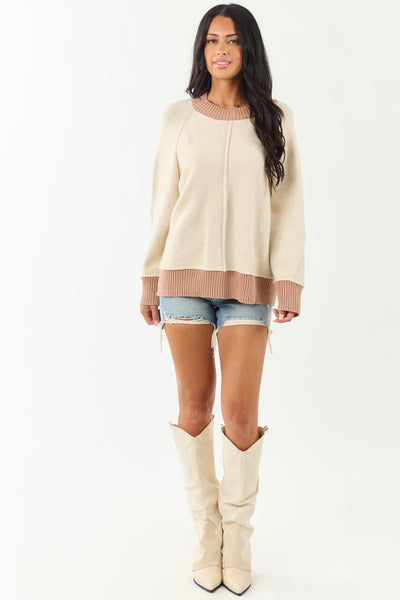 Entro Almond and Rose Taupe Relaxed Sweater