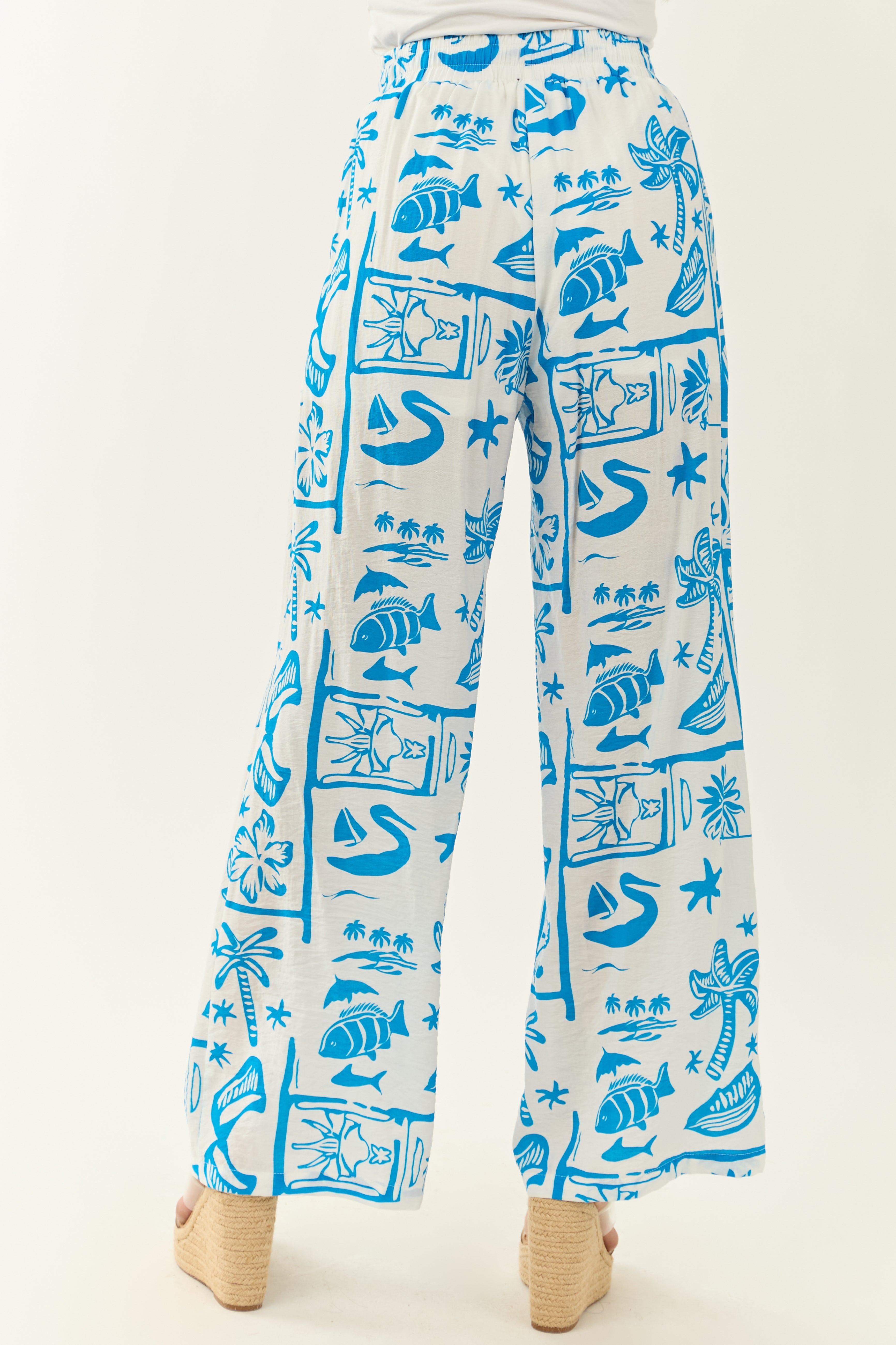 Entro Azure Abstract Beach Pattern Wide Leg Pants