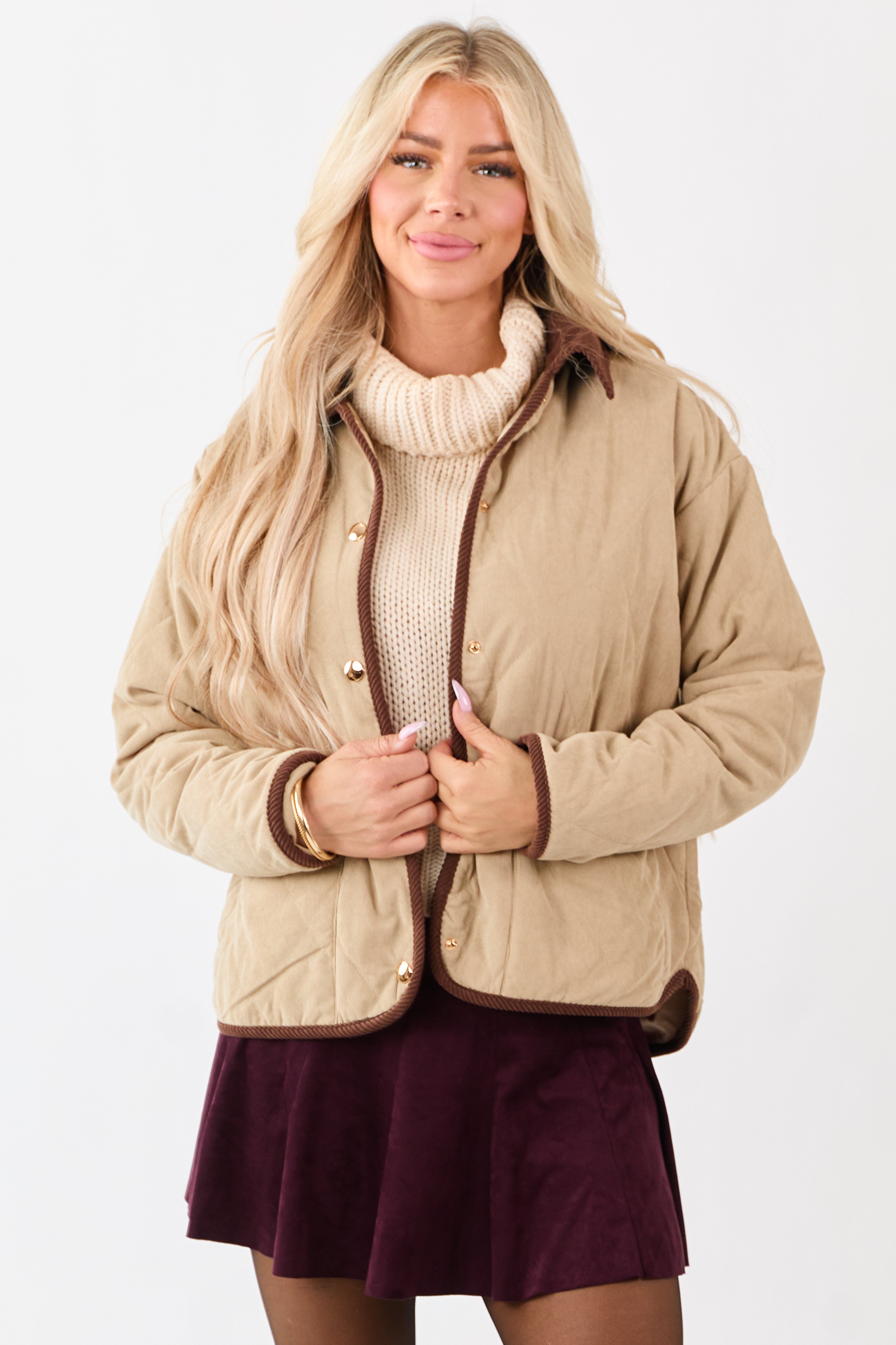 Entro Beige Snap Button Down Collared Jacket
