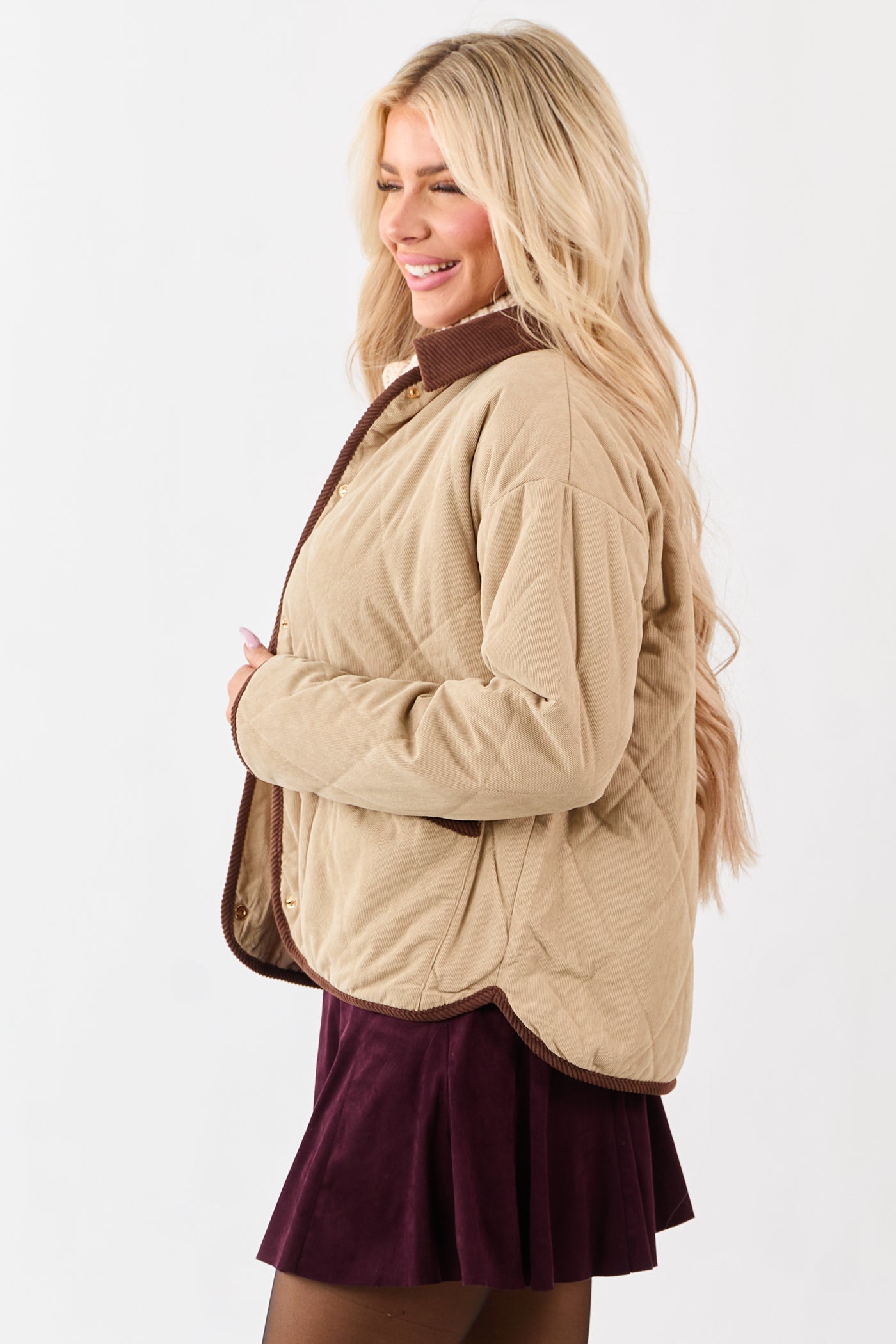 Entro Beige Snap Button Down Collared Jacket