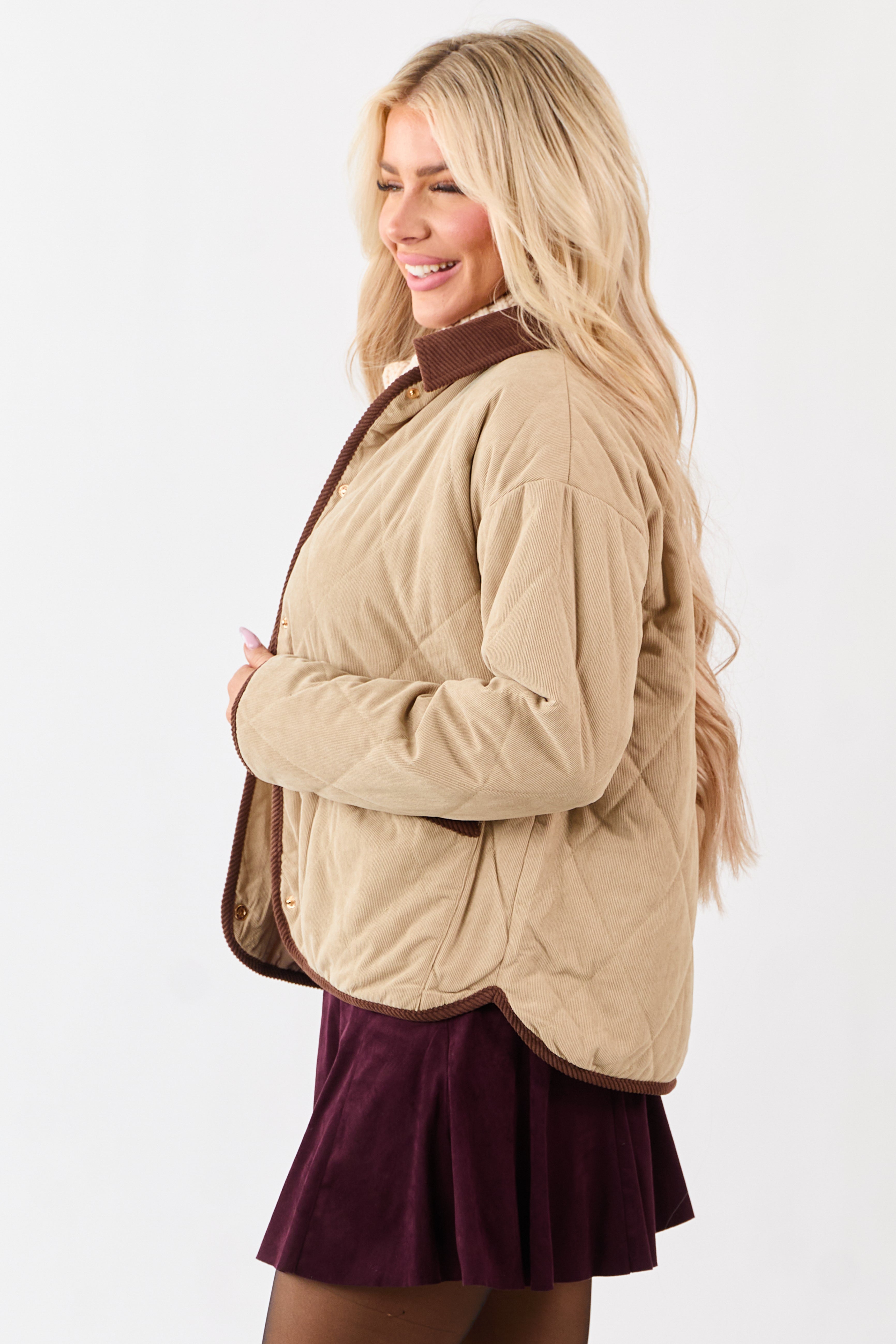 Entro Beige Snap Button Down Collared Jacket