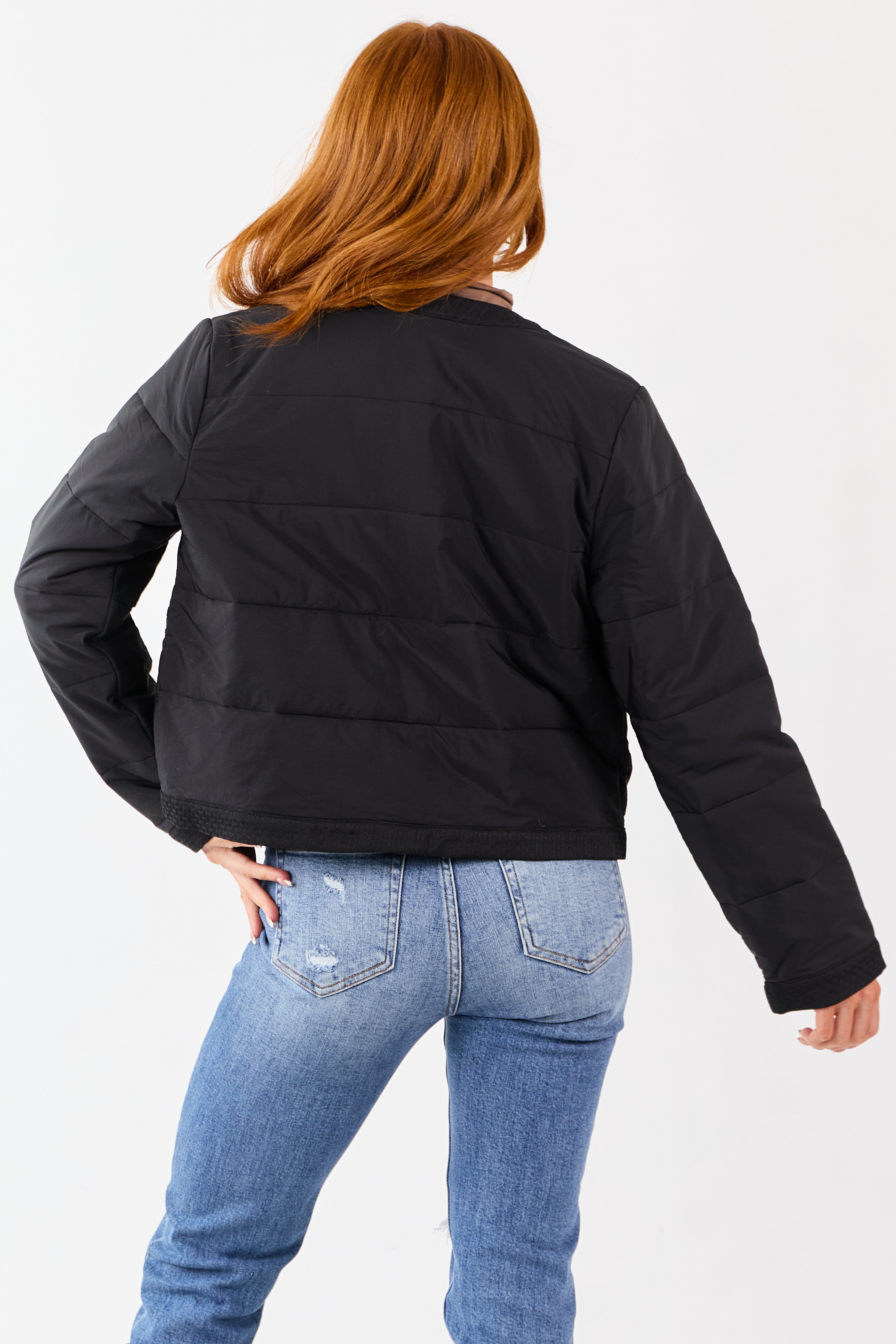 Entro Black Button Down Long Sleeve Puff Jacket