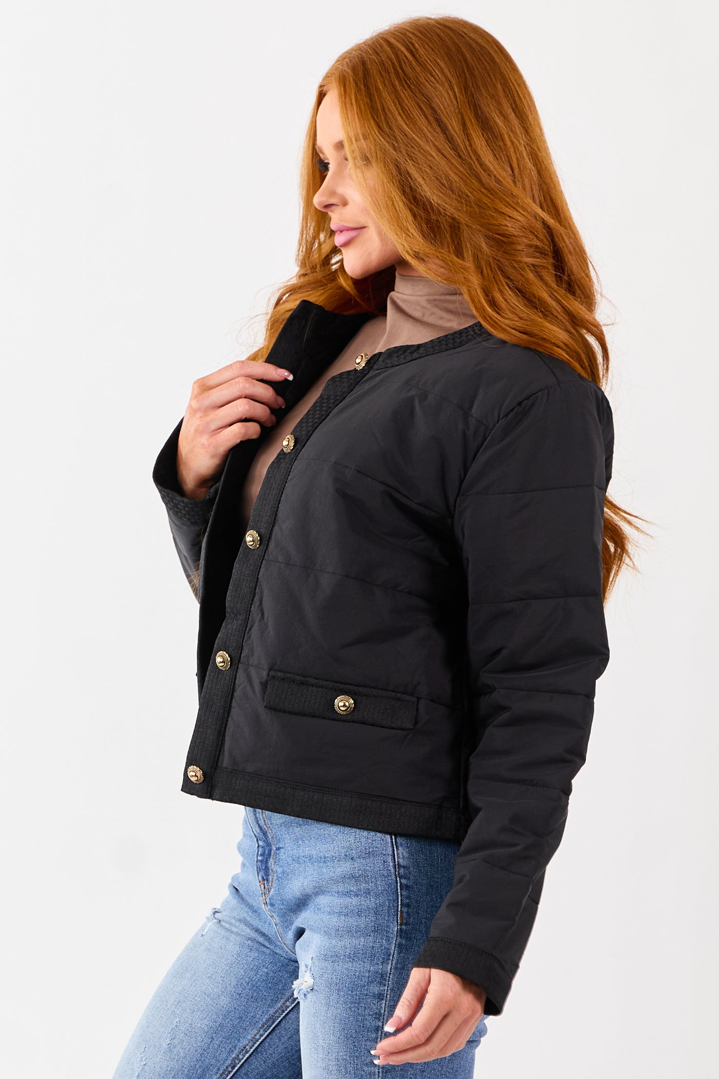 Entro Black Button Down Long Sleeve Puff Jacket