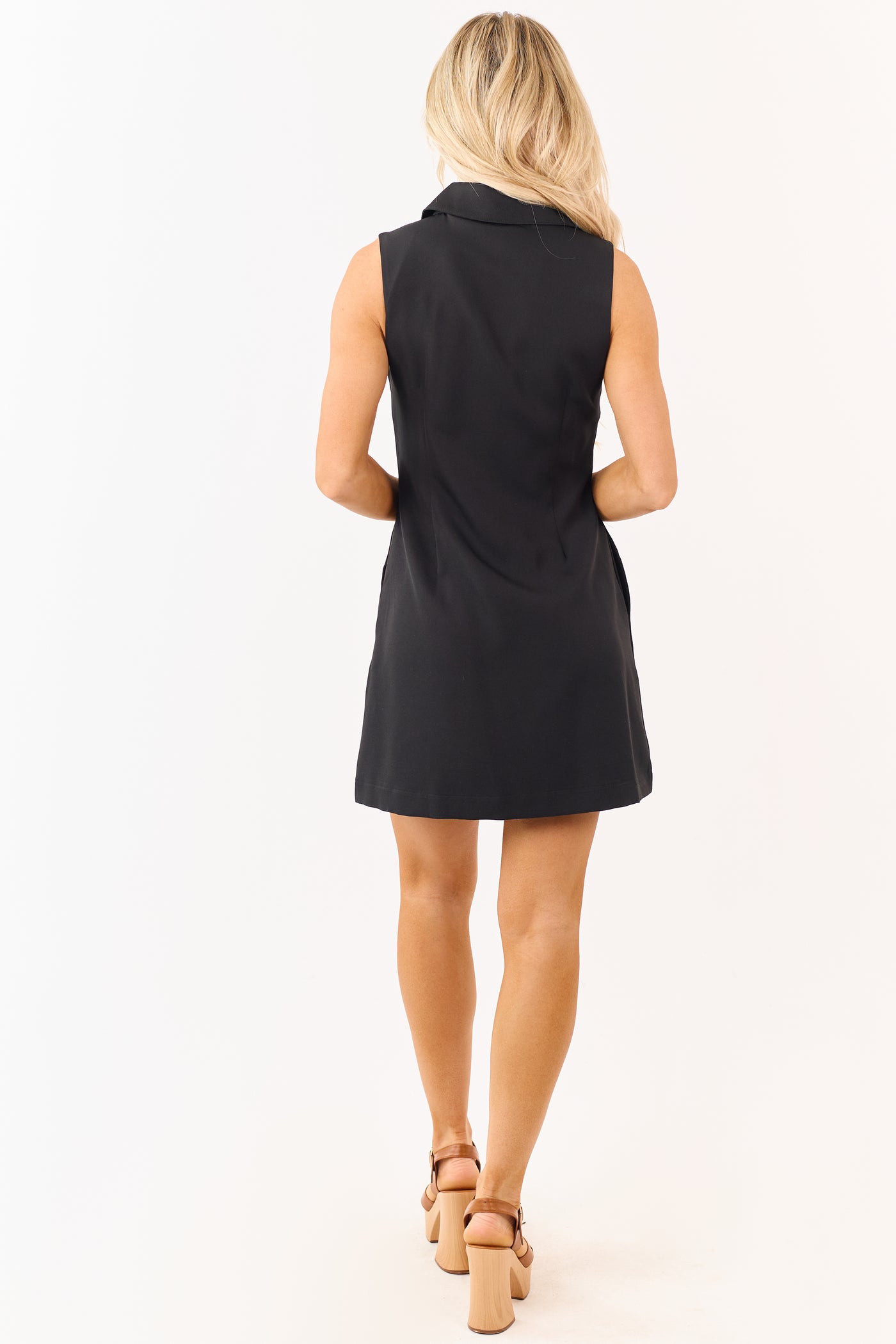 Entro Black Button Down Sleeveless Mini Dress