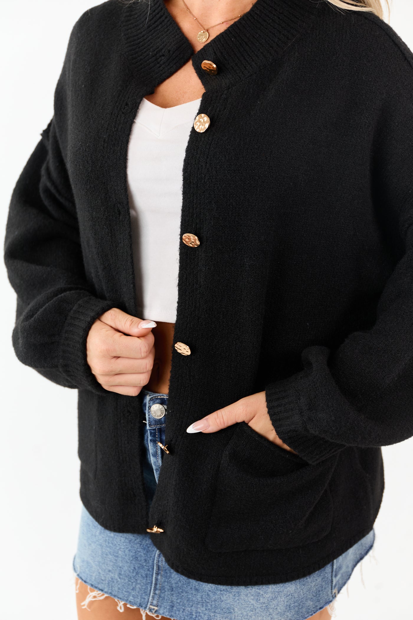 Entro Black Button Up Soft Knit Wool Blend Cardigan