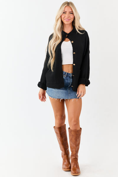 Entro Black Button Up Soft Knit Wool Blend Cardigan