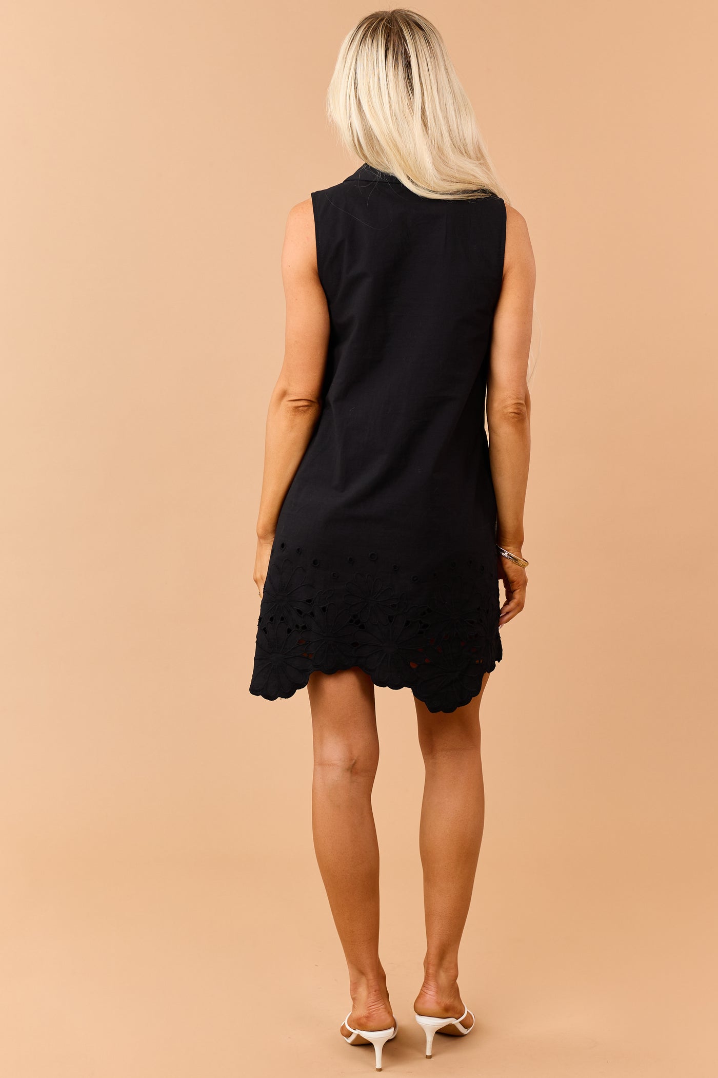 Entro Black Cotton Floral Hem Short Dress Entro Black Cotton Floral Hem Short Dress
