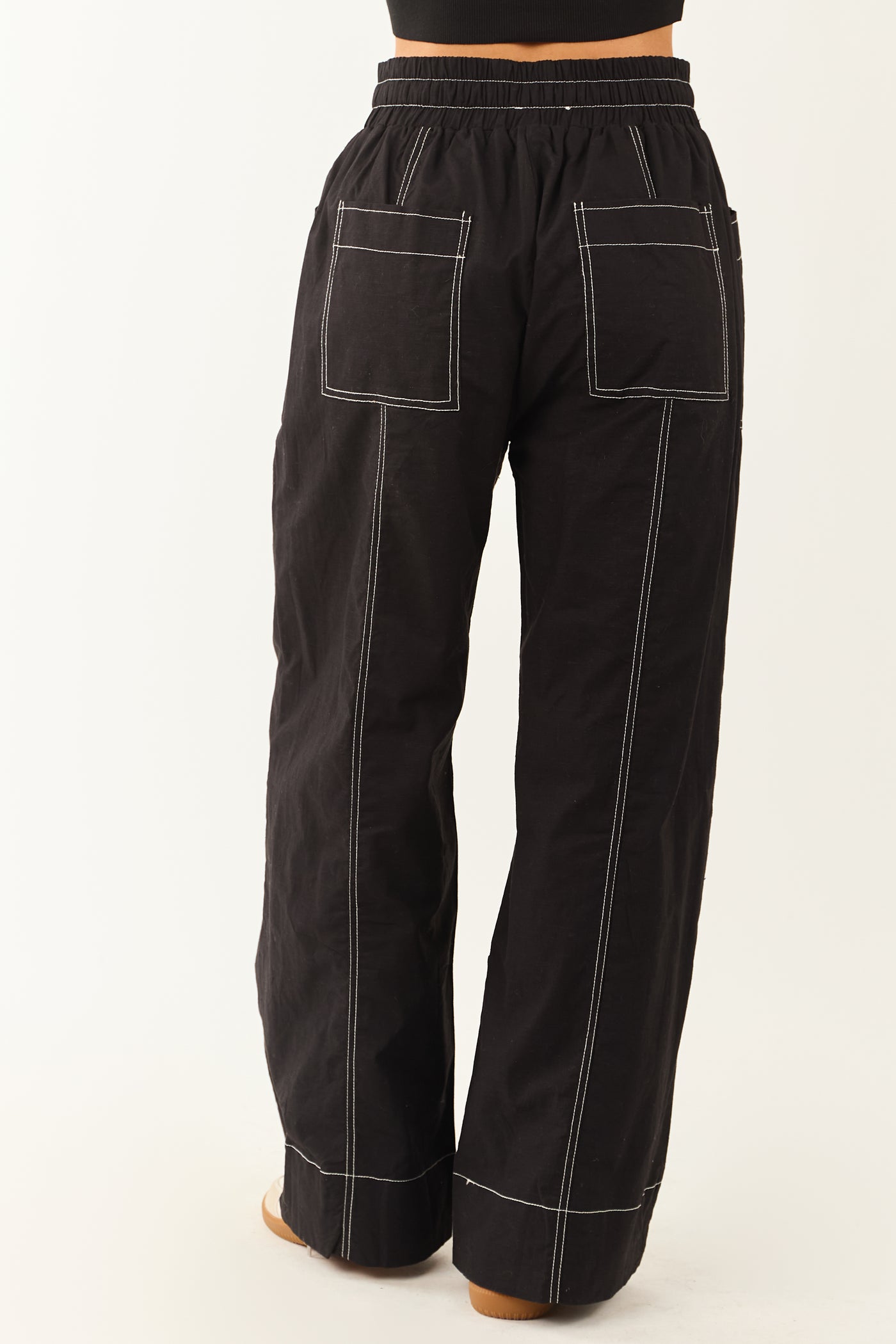 Entro Black Drawstring Waist Wide Leg Pants