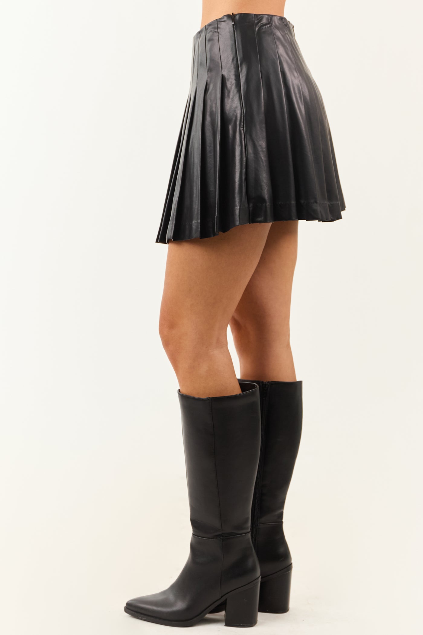 Entro Black Faux Leather Pleated Mini Skort