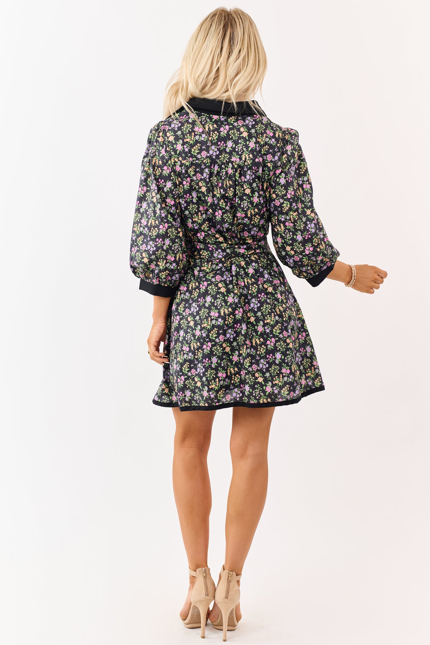 Entro Black Floral Print Cotton Mini Dress