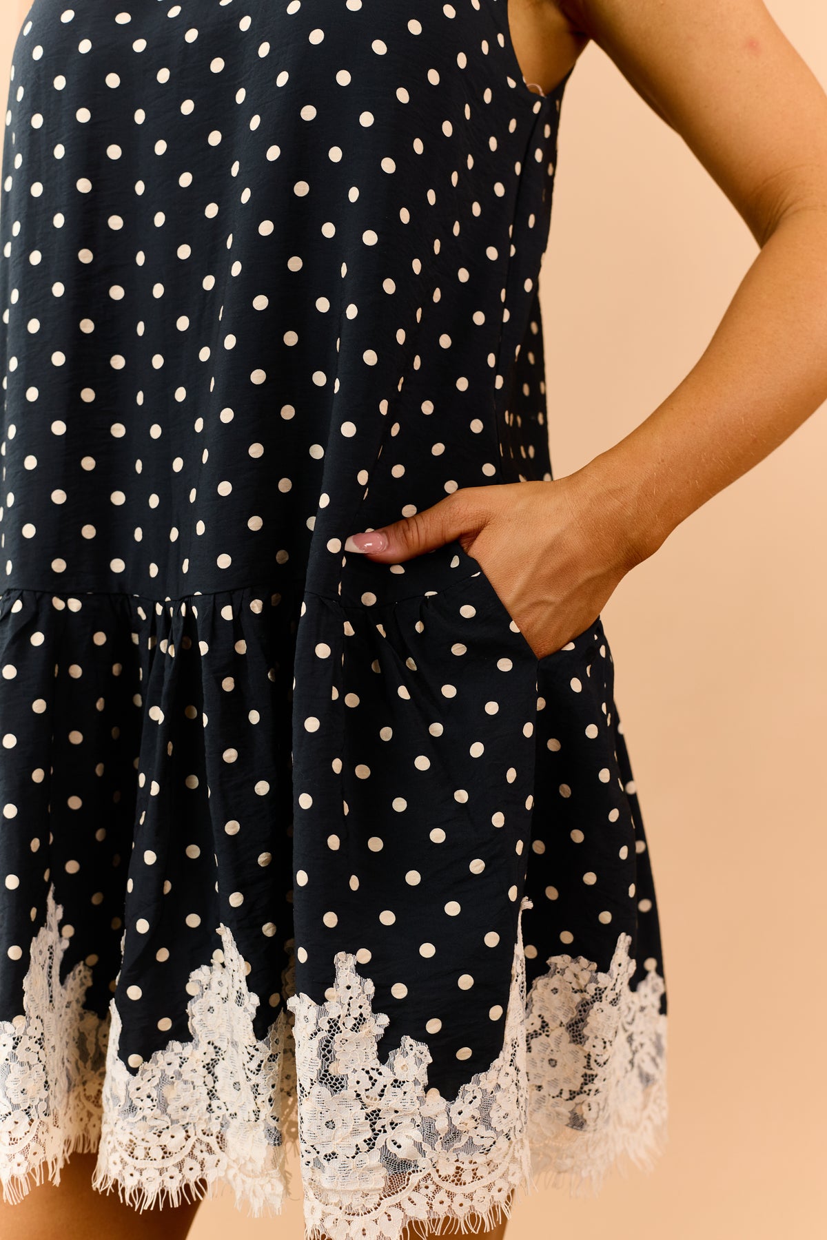 Entro Black Polka Dot Halter Mini Shift Dress