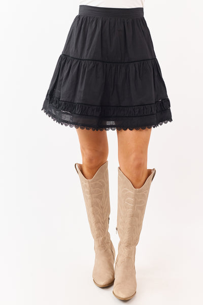 Entro Black Scalloped Lace Hem Cotton Short Skirt