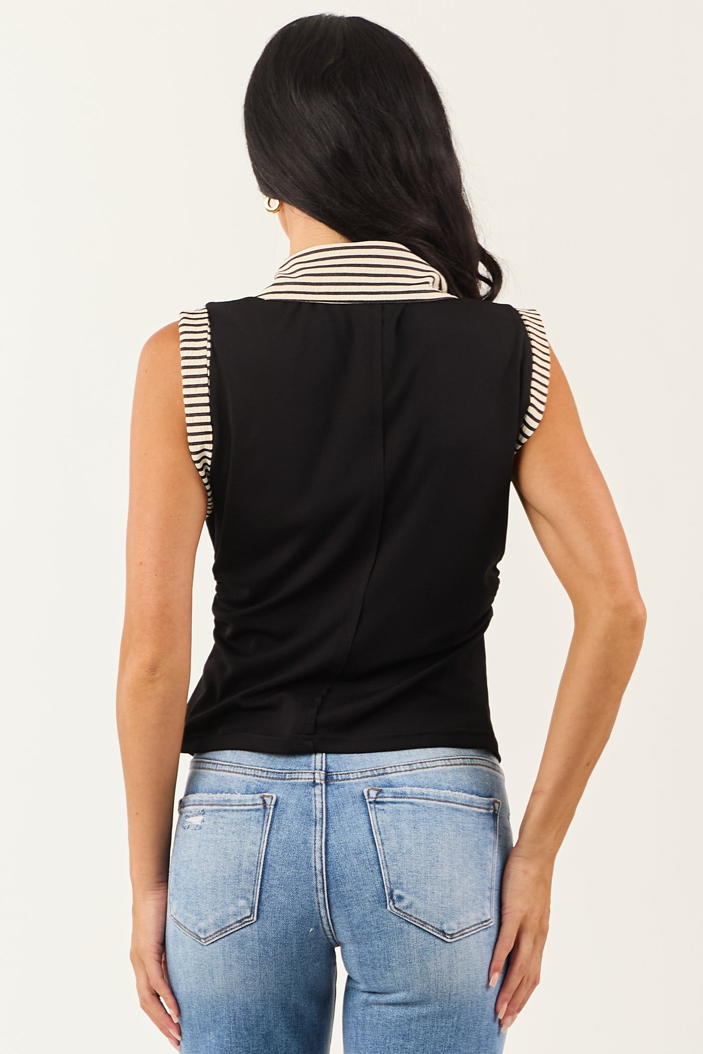Entro Black Striped Trim Half Button Up Tank