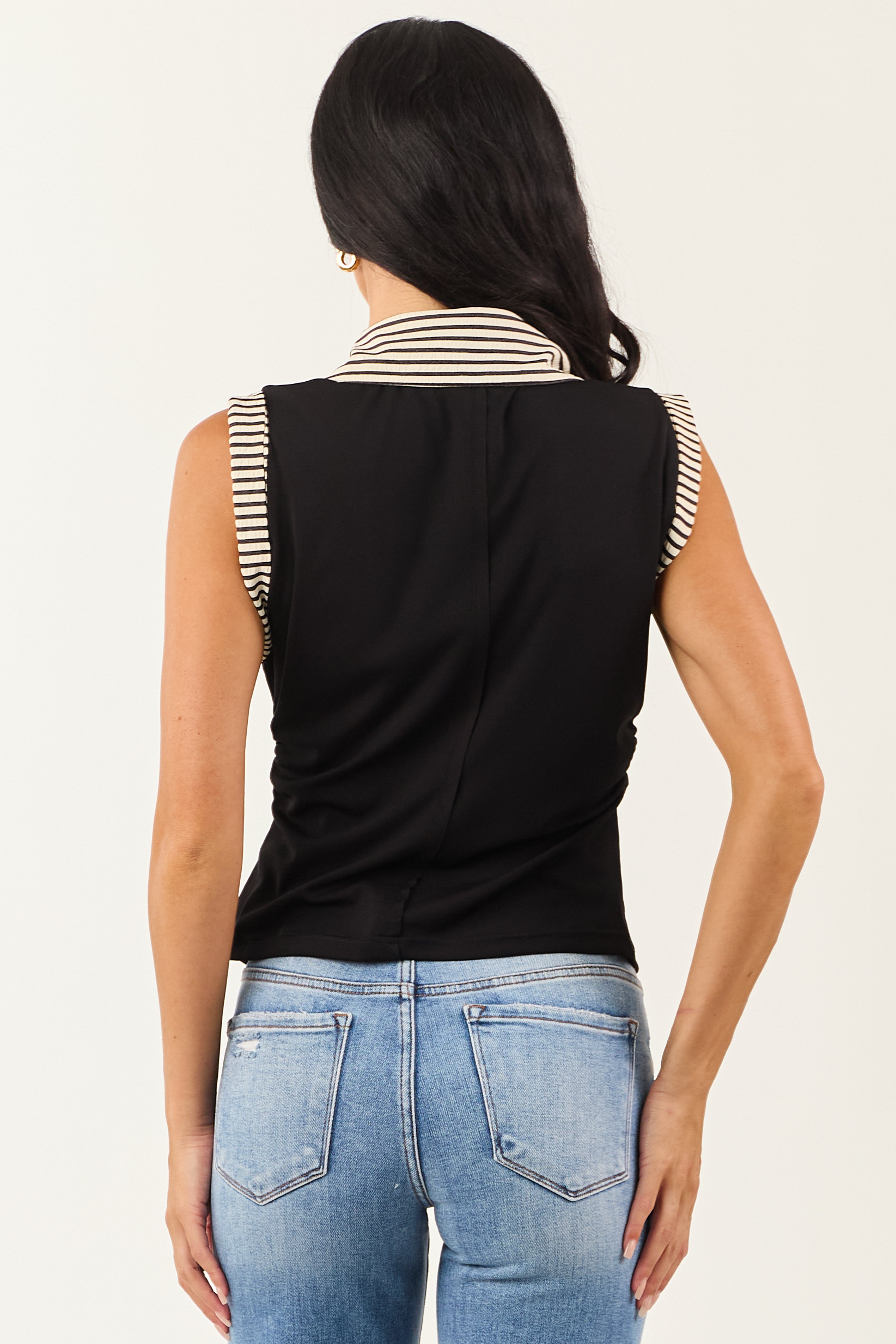 Entro Black Striped Trim Half Button Up Tank