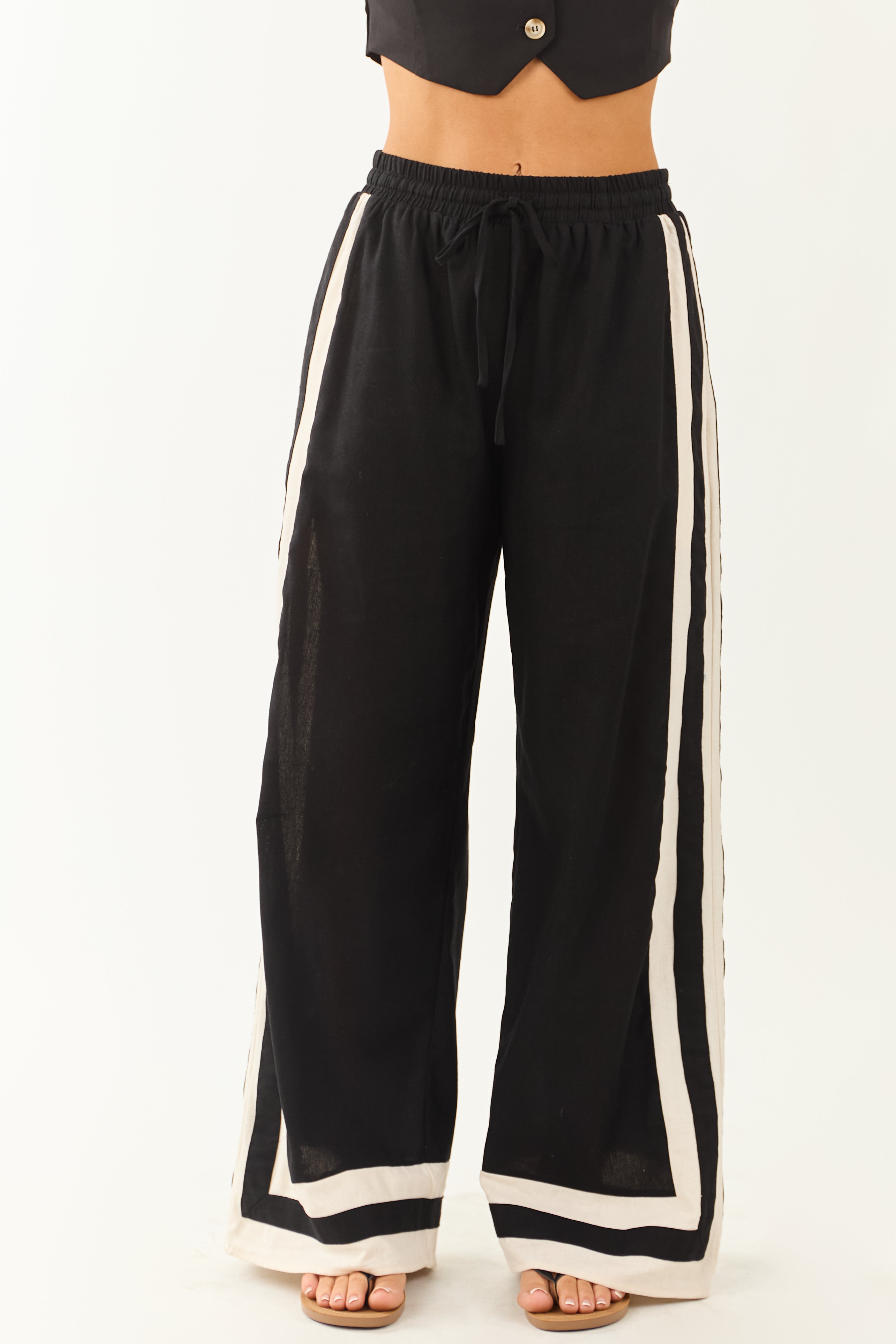 Entro Black Wide Leg Linen Blend Pants