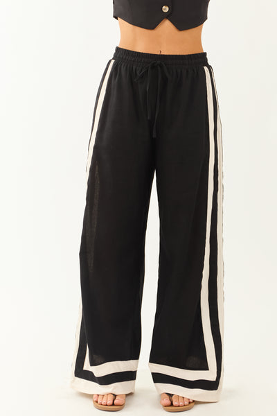 Entro Black Wide Leg Linen Blend Pants