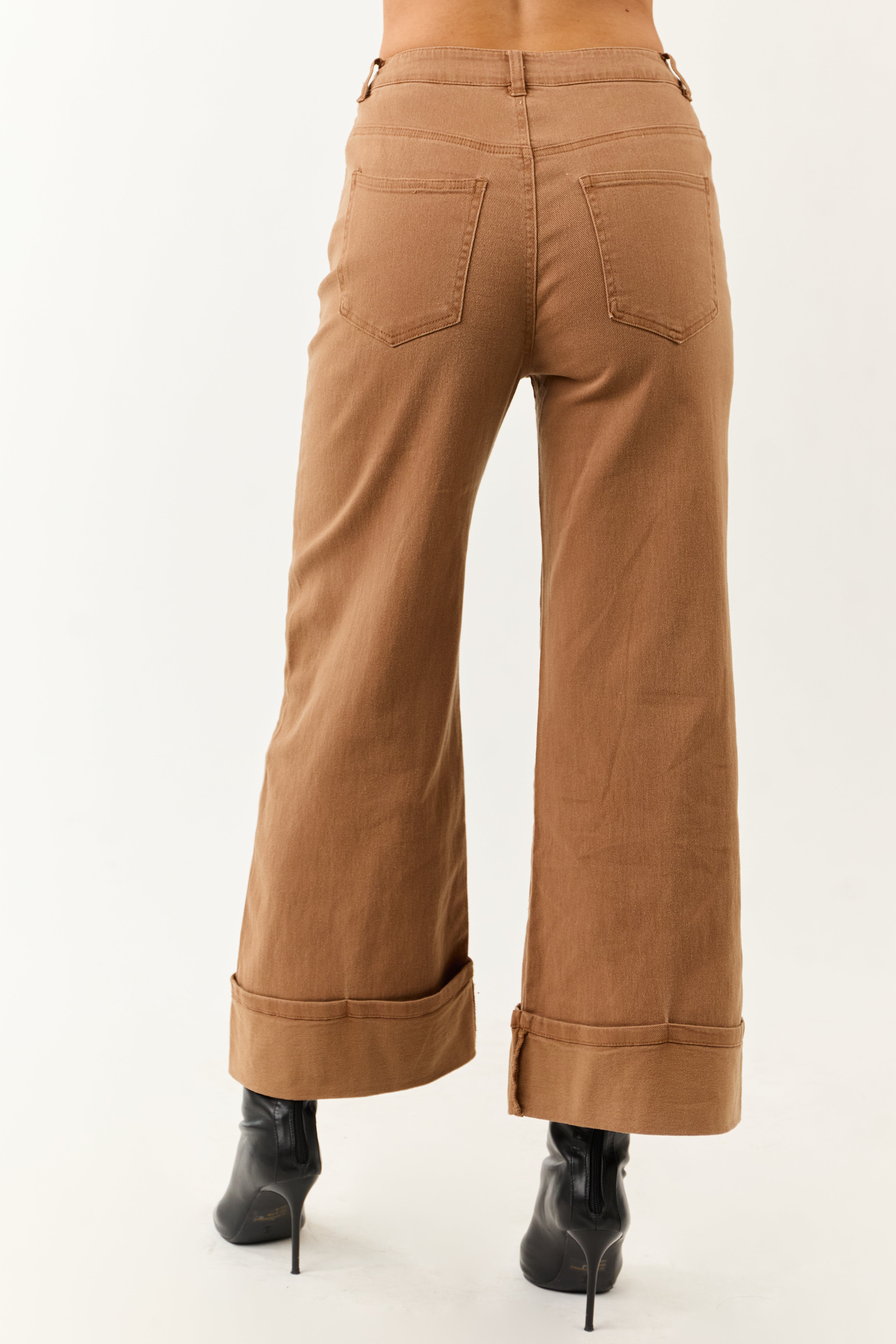 Entro Brown Sugar Cuffed Wide Leg Stretchy Jeans