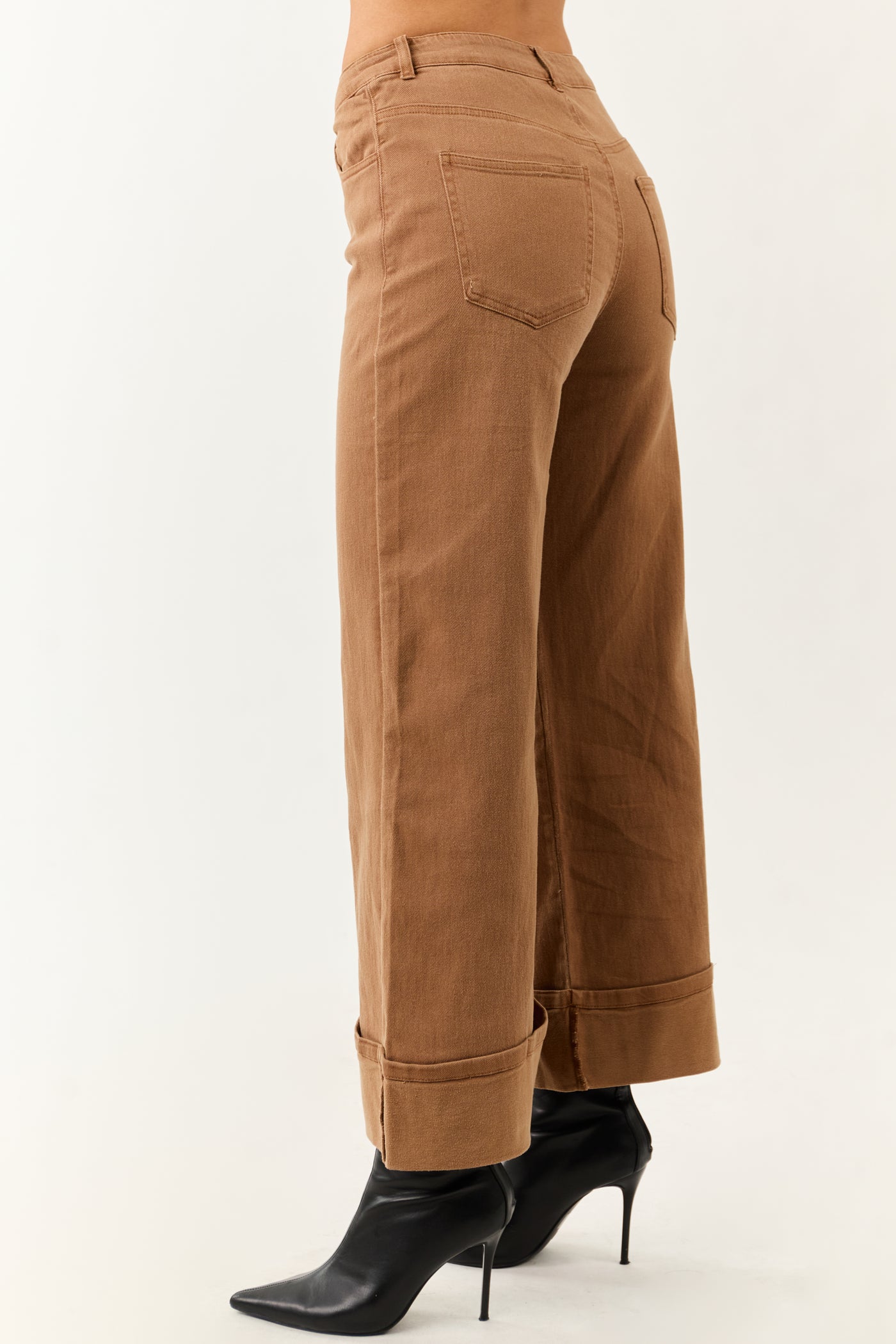 Entro Brown Sugar Cuffed Wide Leg Stretchy Jeans