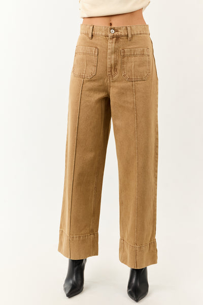 Entro Brown Sugar High Rise Straight Leg Denim Pants