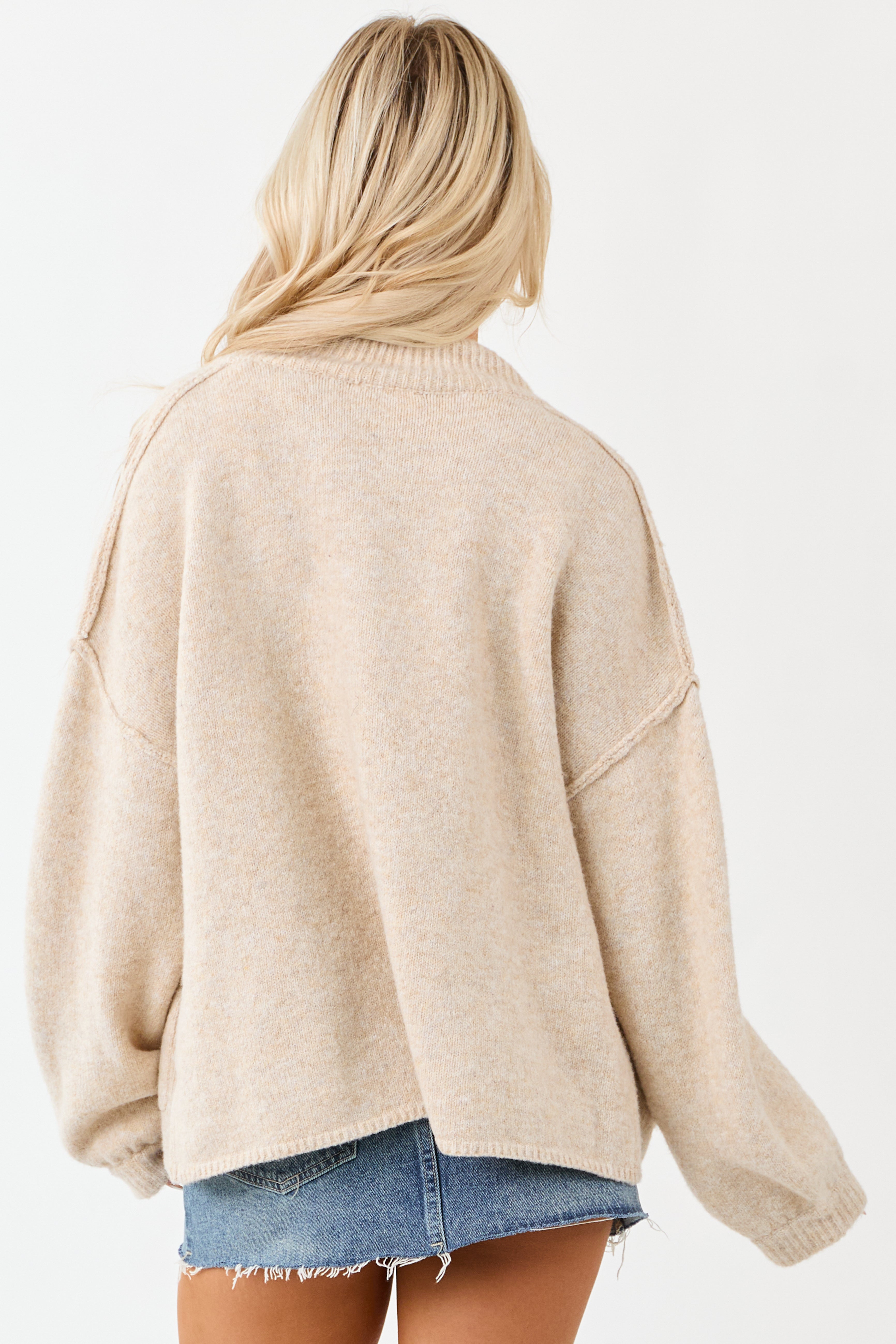 Entro Champagne Button Up Knit Wool Blend Cardigan