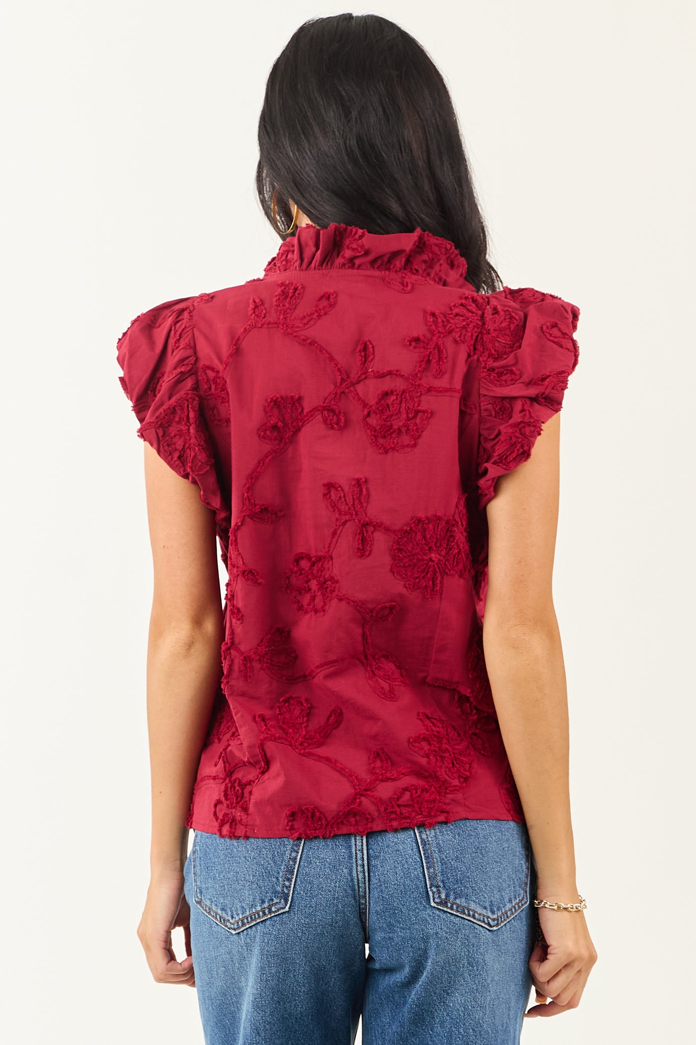 Entro Cherry 3D Floral Button Down Cotton Top