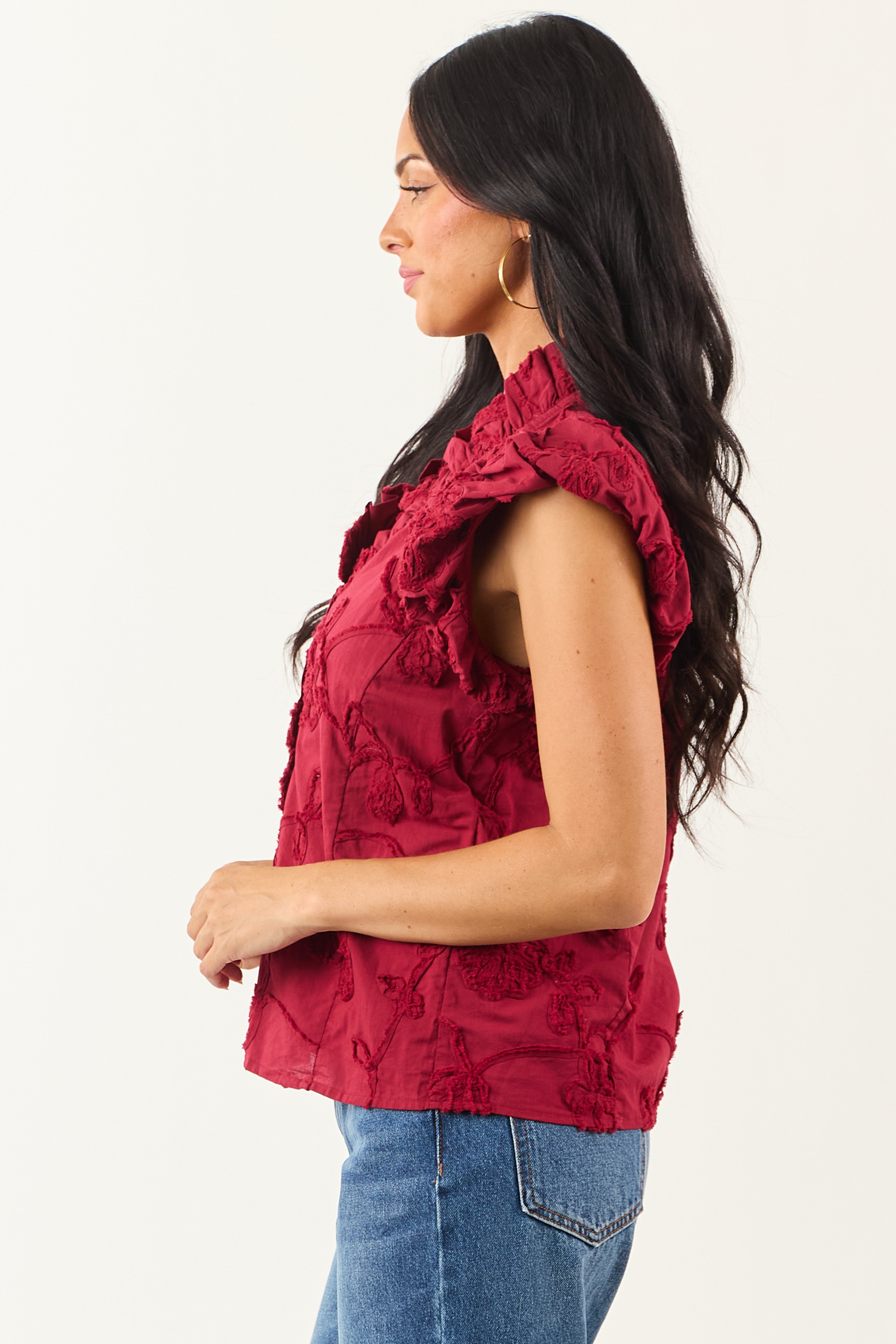 Entro Cherry 3D Floral Button Down Cotton Top