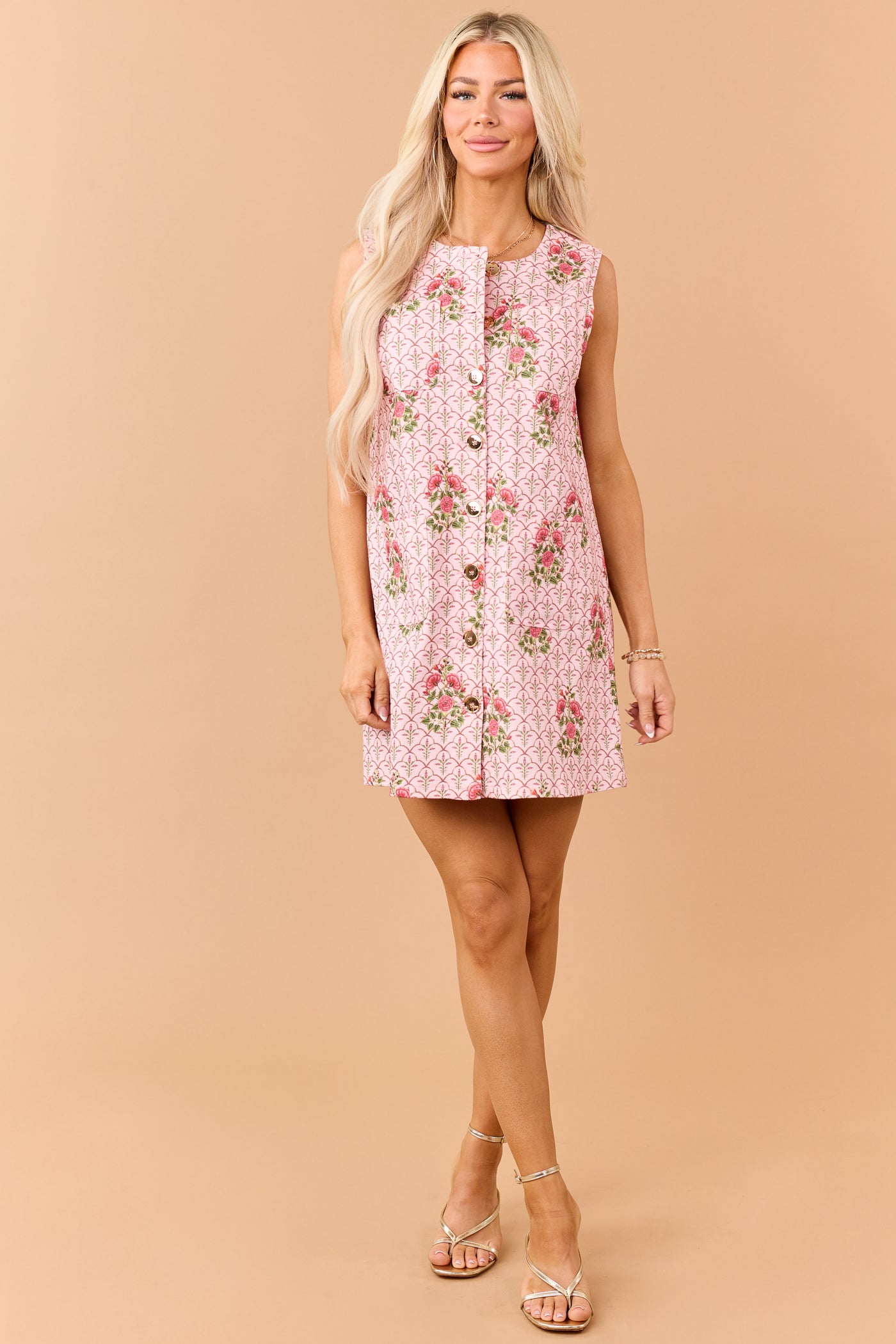 Entro Cherry Blossom Floral Button Down Mini Dress
