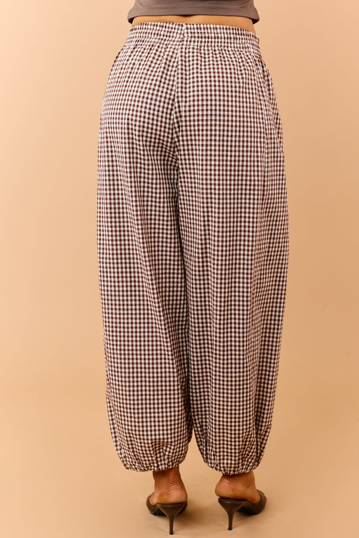 Entro Chocolate Gingham Drawstring Jogger Pants