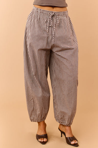 Entro Chocolate Gingham Drawstring Jogger Pants