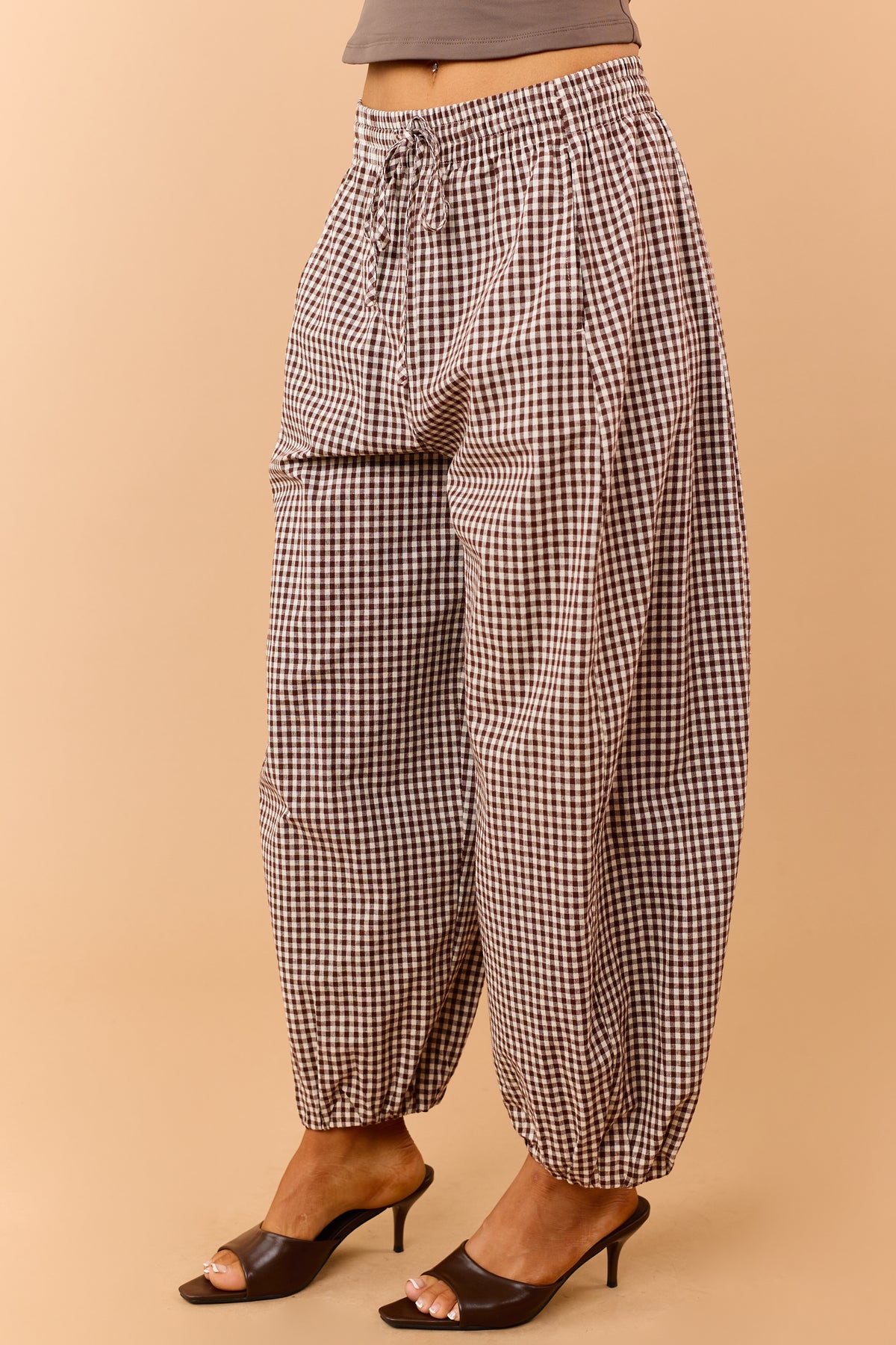 Entro Chocolate Gingham Drawstring Jogger Pants