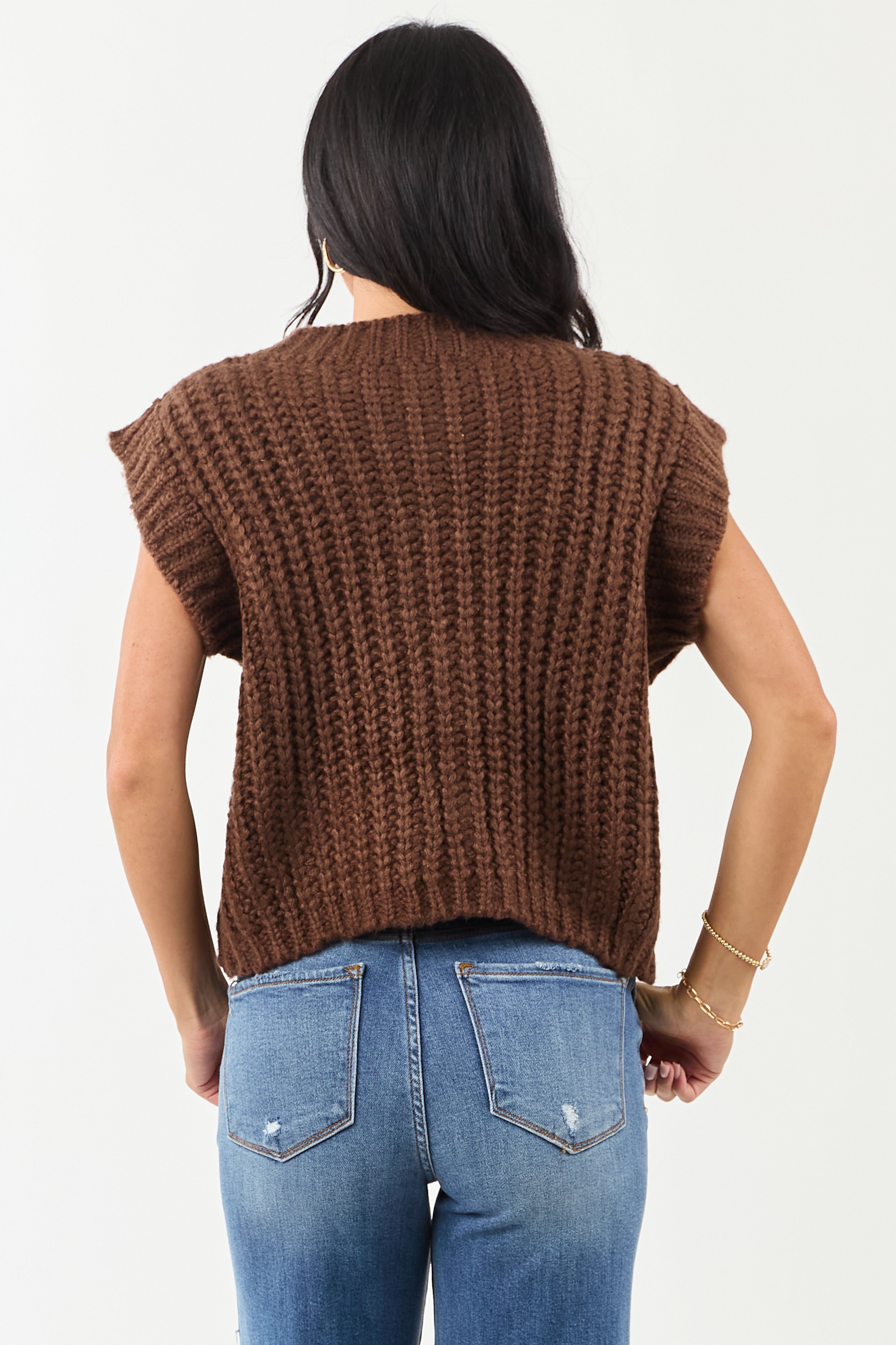 Entro Cocoa Button Down Thick Knit Sweater Vest