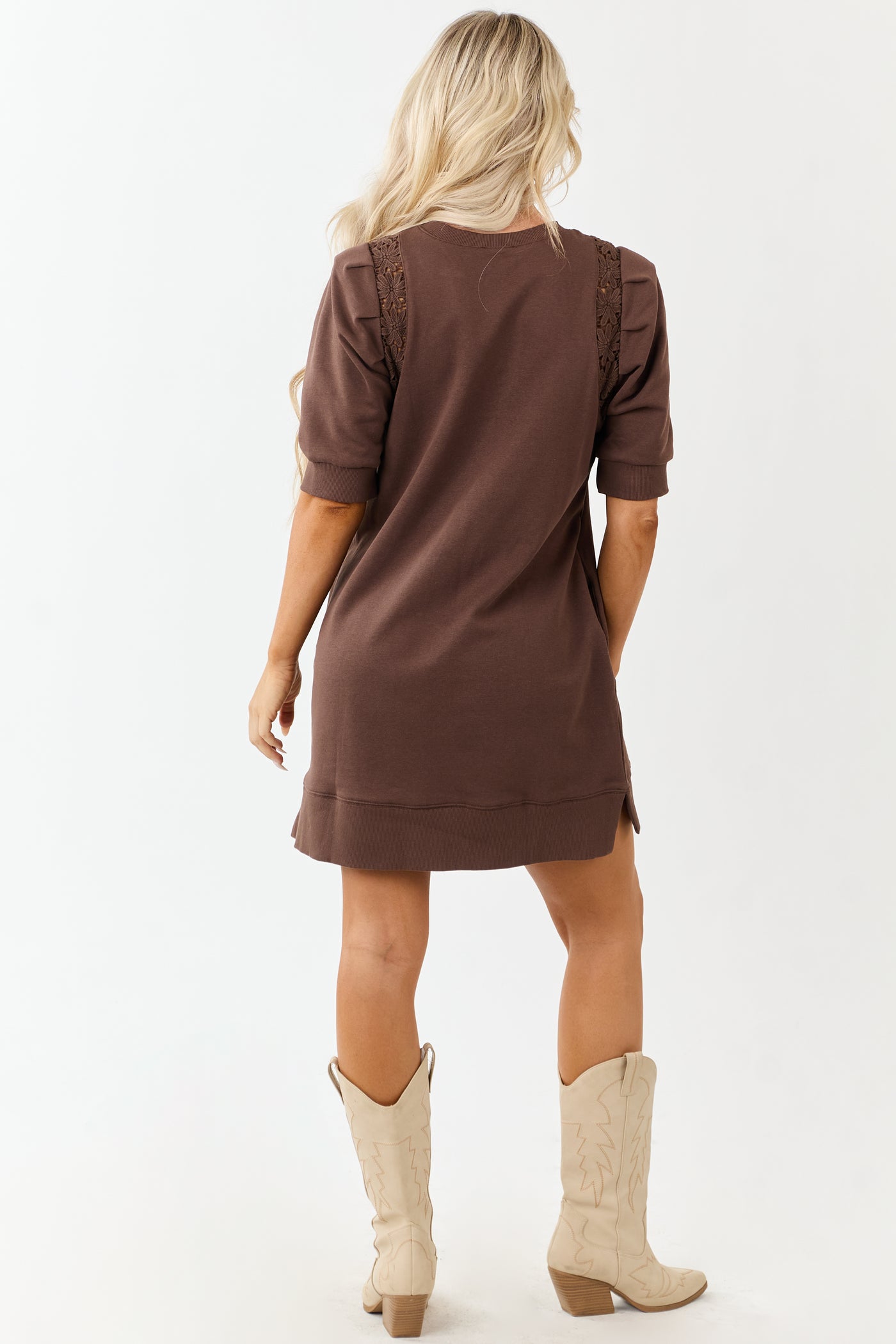Entro Cocoa Cotton Floral Lace Panel Mini Dress